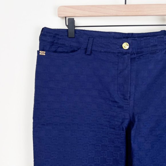 St. John High Rise Woven Jacquard Embroidered Logo Straight Leg Trouser Pants - Picture 2 of 7